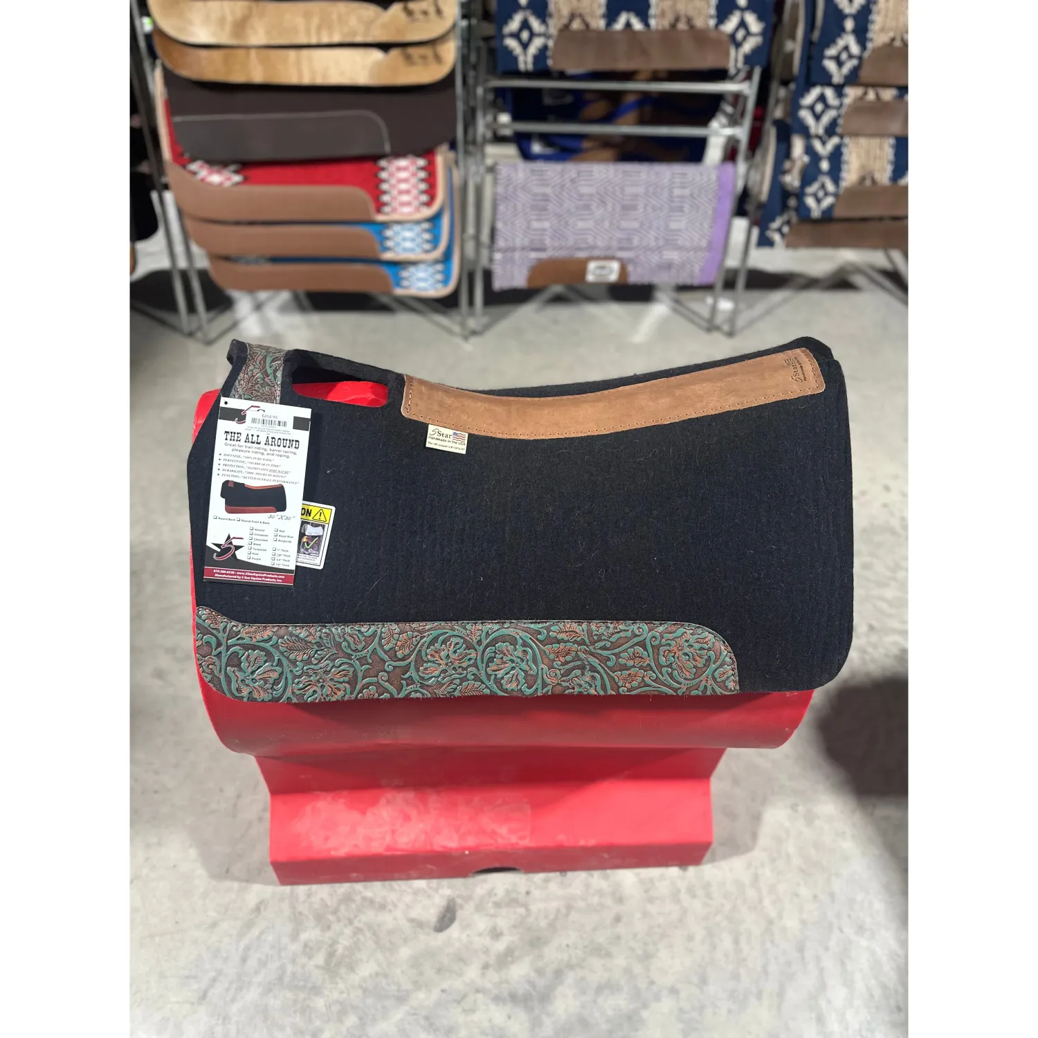 5 Star All Around Pad w/Custom Leather Wears, Color: 1 - 3/4 Black w/Turquoise Brown Cowboy