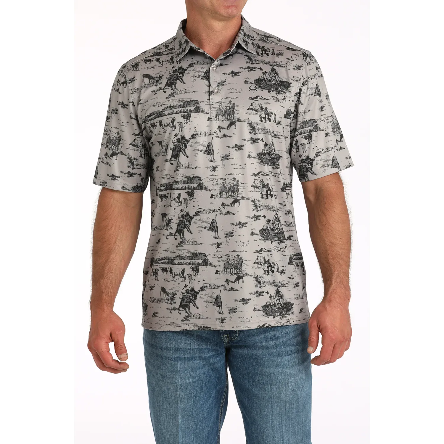 Cinch Men's Short Sleeve Arena Flex Polo-Grey