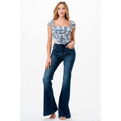 Grace in LA Women's High Rise Flare Jeans - Seam Detail