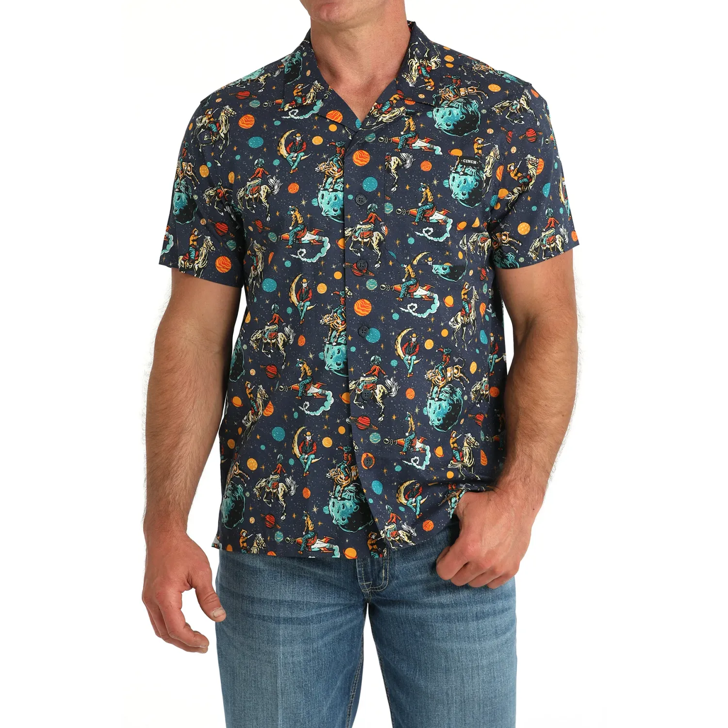 Cinch Men's Short Sleeve Camp Shirt- Navy