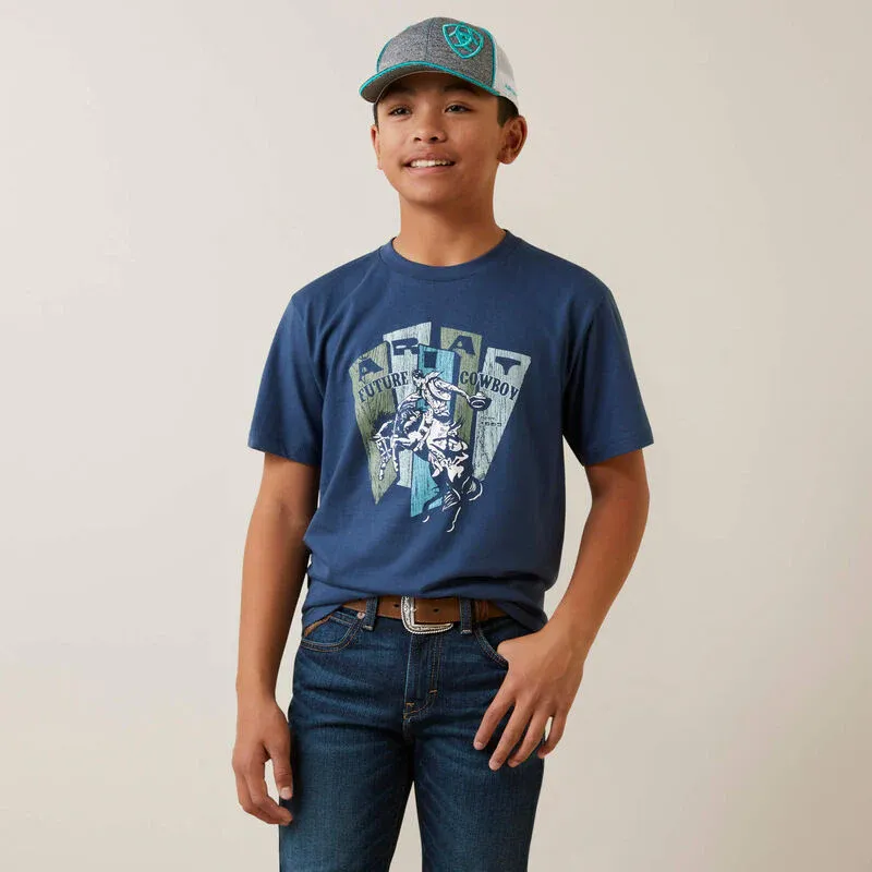 Ariat Kid's Cowboy Planks T-Shirt - Light Navy, Size: XS