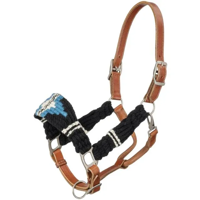 Tough 1 Wool String Leather Halter, Color: Black/Grey/Cream