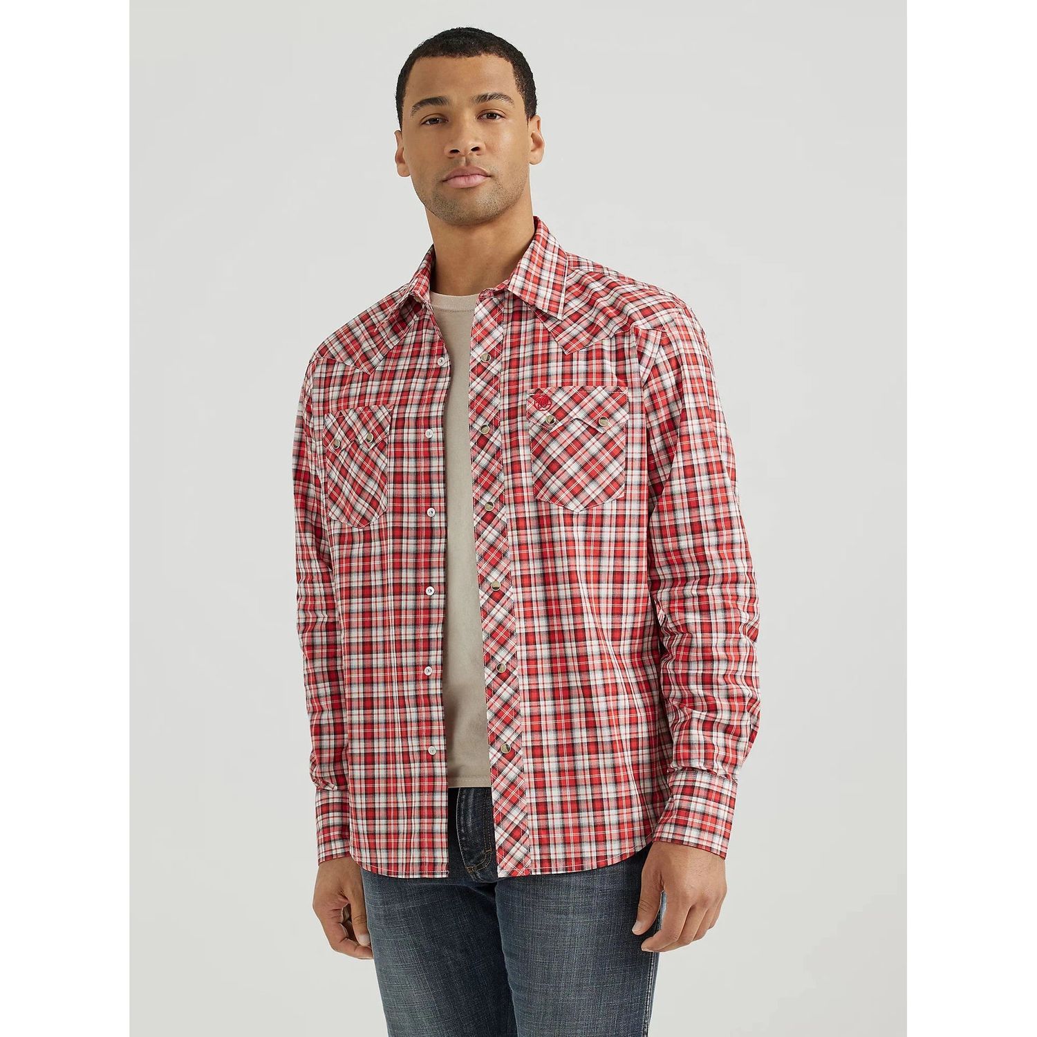 Wrangler Men's HO24 Retro Core Long Sleeve Shirt- Cerise Plaid
