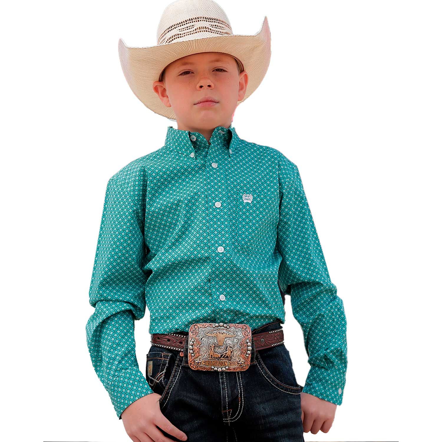Cinch Boy's Long Sleeve Print Shirt Turquoise