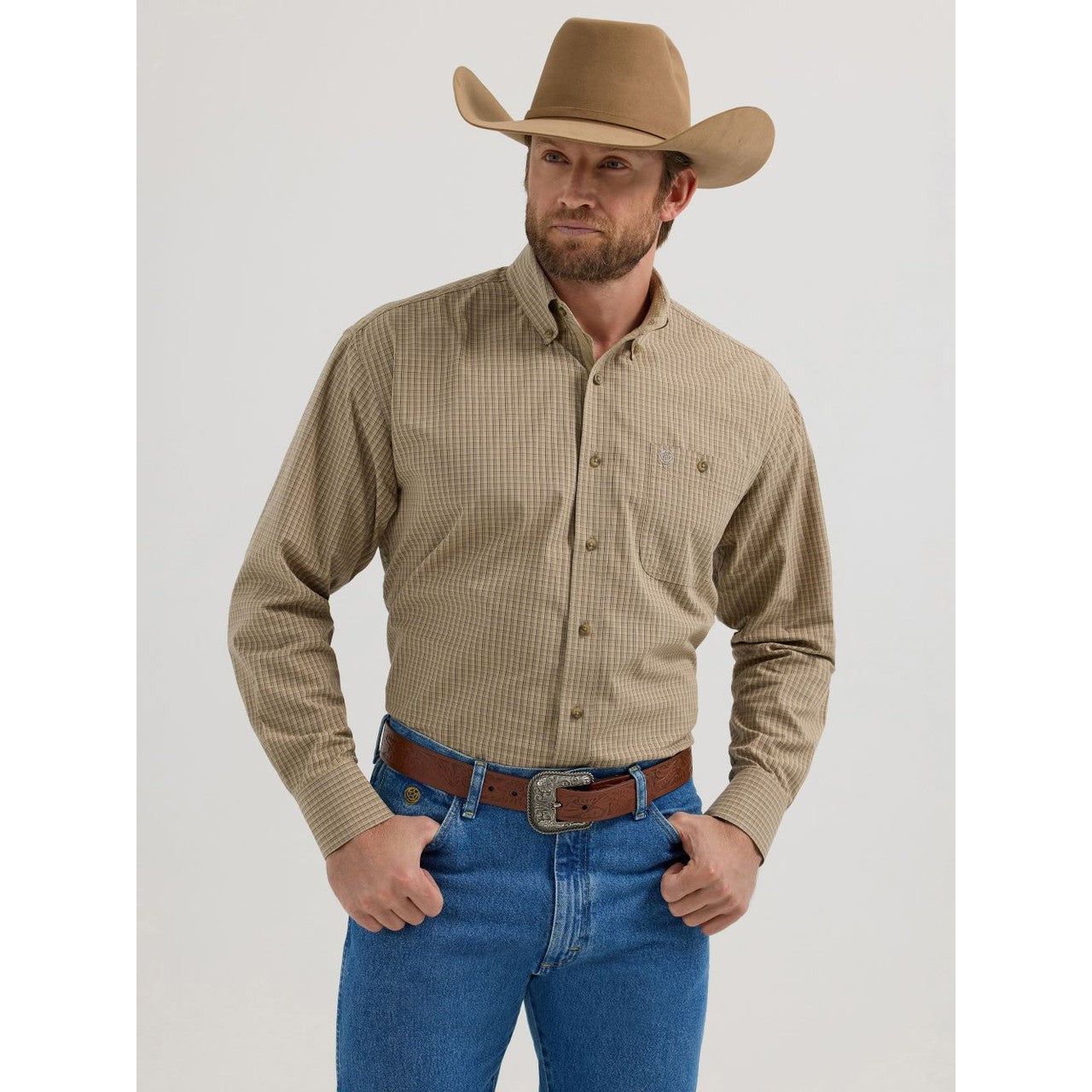 Wrangler Men's George Strait Long Sleeve One Pocket Shirt - Tan Print