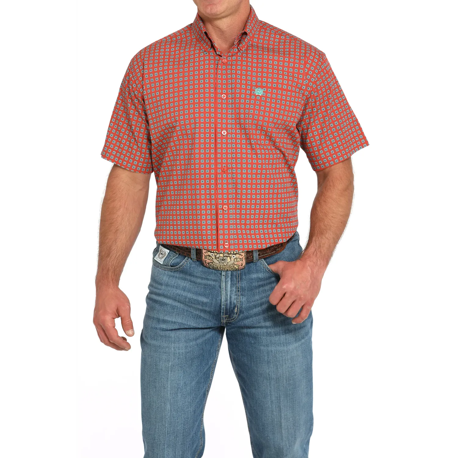 Cinch Men's Short Sleeve Print Shirt- Red
