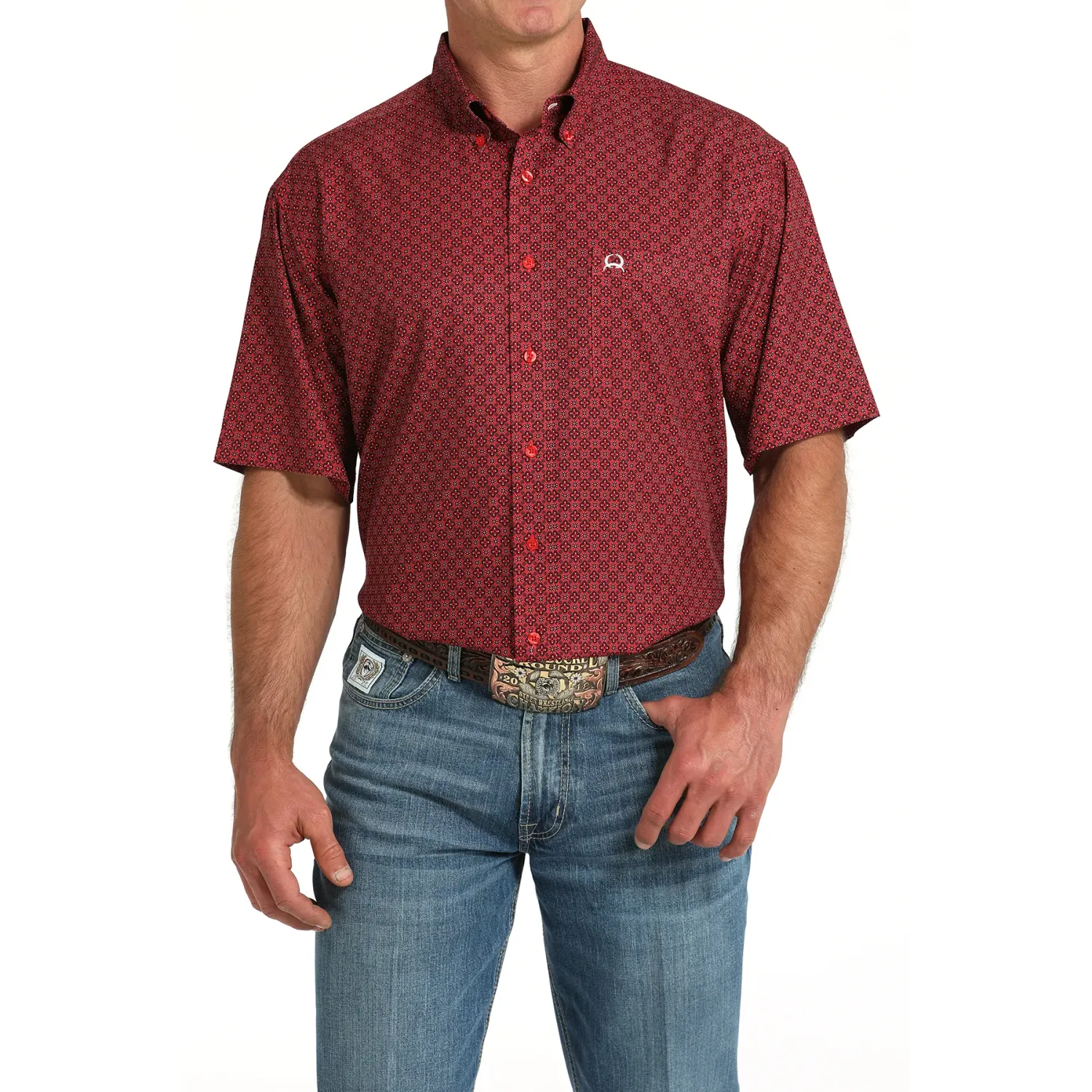 Cinch Men's Short Arenaflex Print Shirt- Red