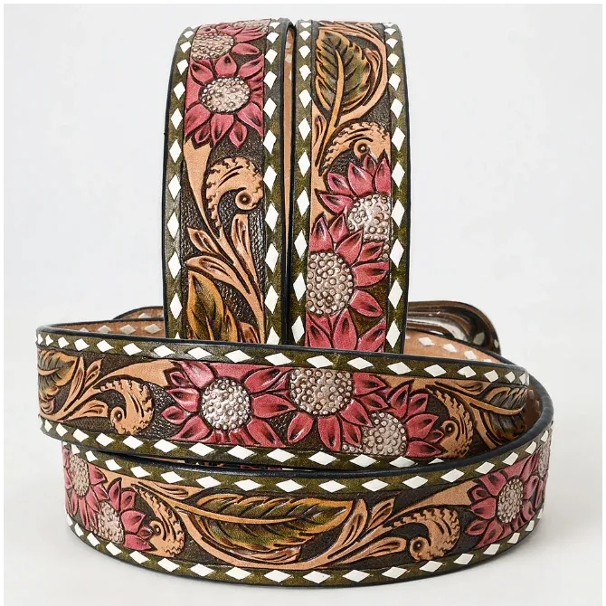American Darling Unisex Sunflowers &amp; Scrolls w/ Diamond Border Western Belt - Multicolor, Size: S