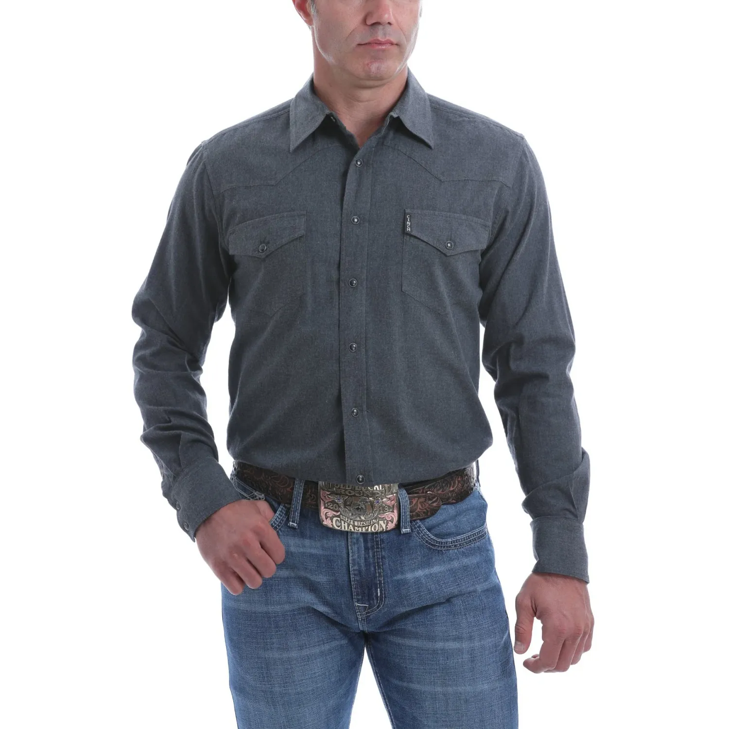 Cinch Men's LS Solid Modern Shirt Heather Charcoal, Size: SMALL