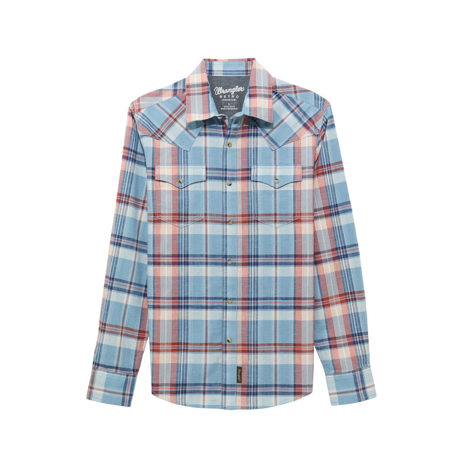 Wrangler Men's Retro Premium Long Sleeve Modern Fit Plaid Shirt - Blue Multi