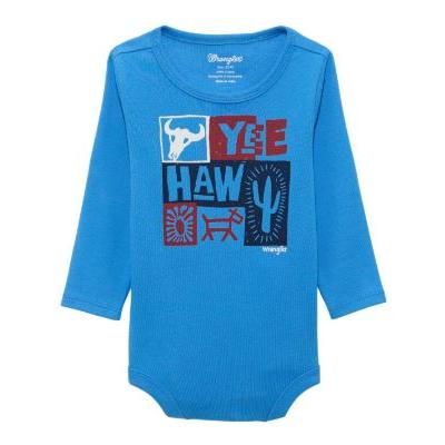 Wrangler Baby Boy Long Sleeve Yee Haw Knit Bodysuit- Blue