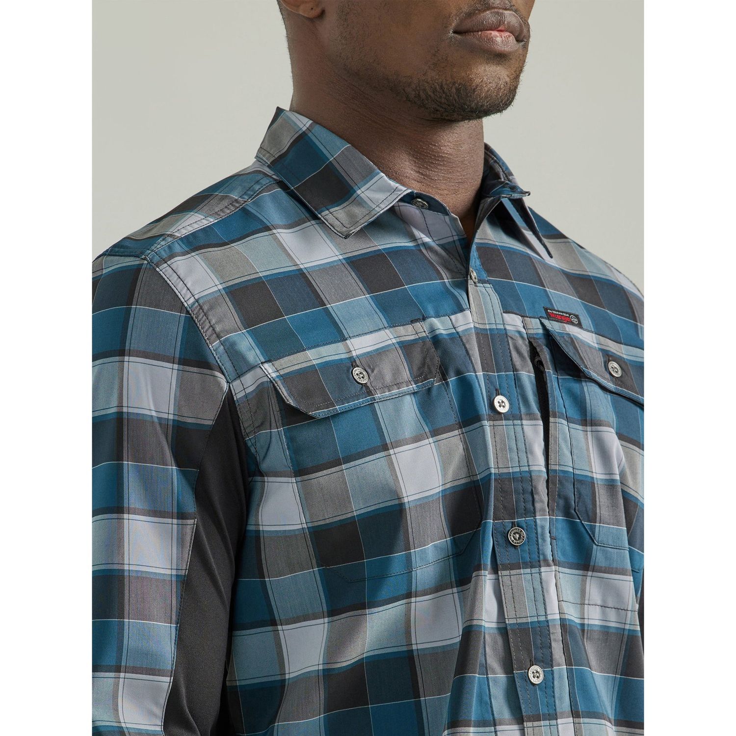 Wrangler Men's ATG Long Sleeve Mixed Material Plaid Shirt - Blue