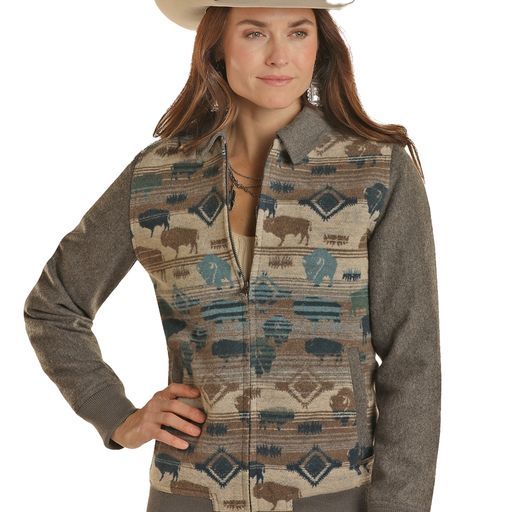 Rock &amp; Roll Women's Buffalo Wool Bomber - Grey