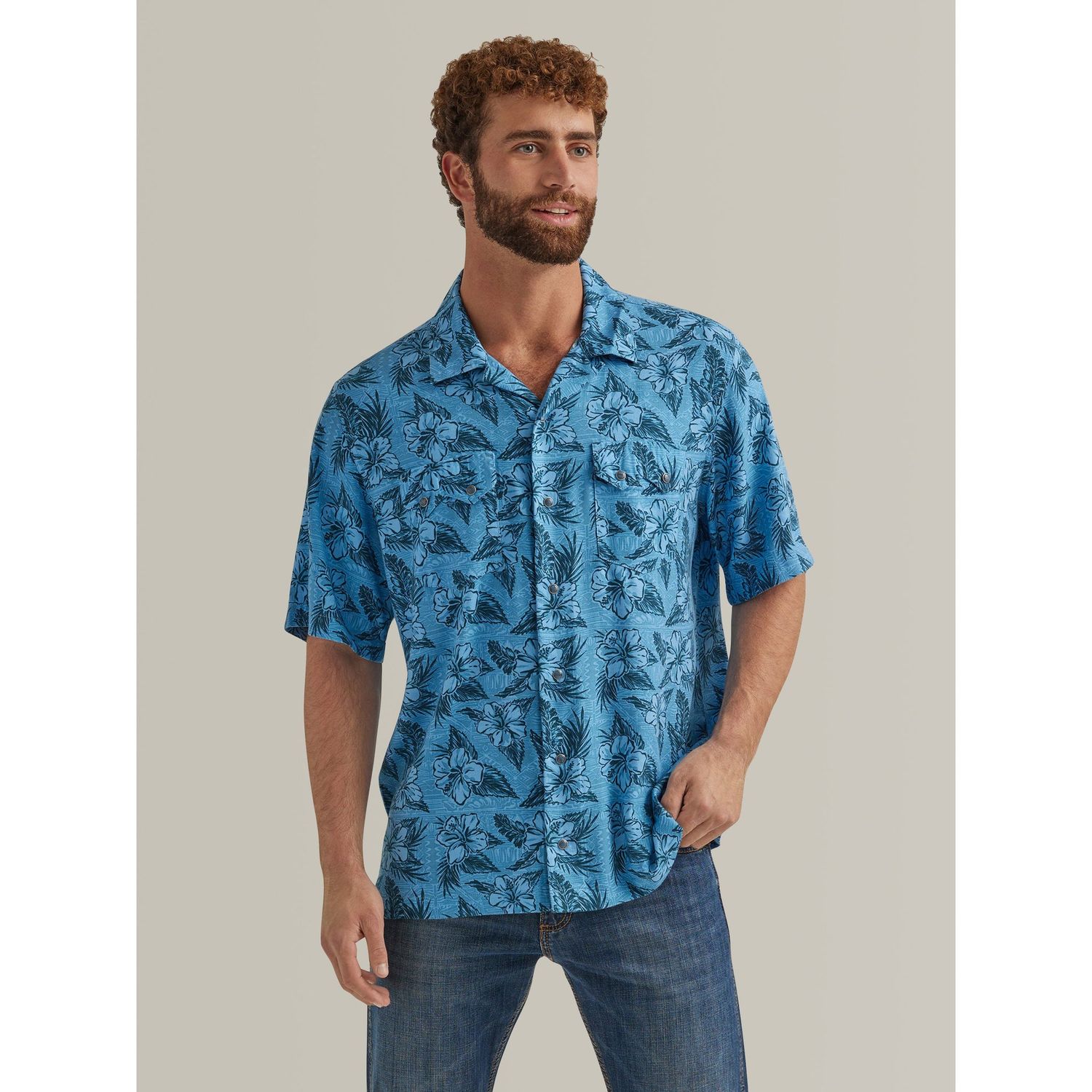Wrangler Men's Coconut Cowboy Short Sleeve Shirt - Blue