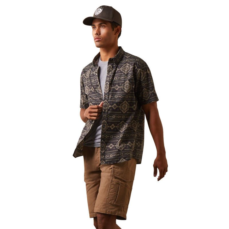Ariat Mens Wrinkle Resist Serape Island Stretch Modern Fit Shirt - DK Grey