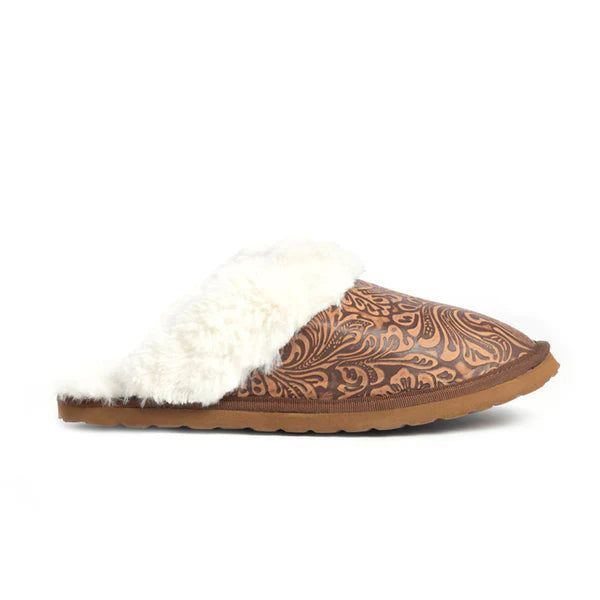 Myra Classic Leather Lined Slippers- Brown