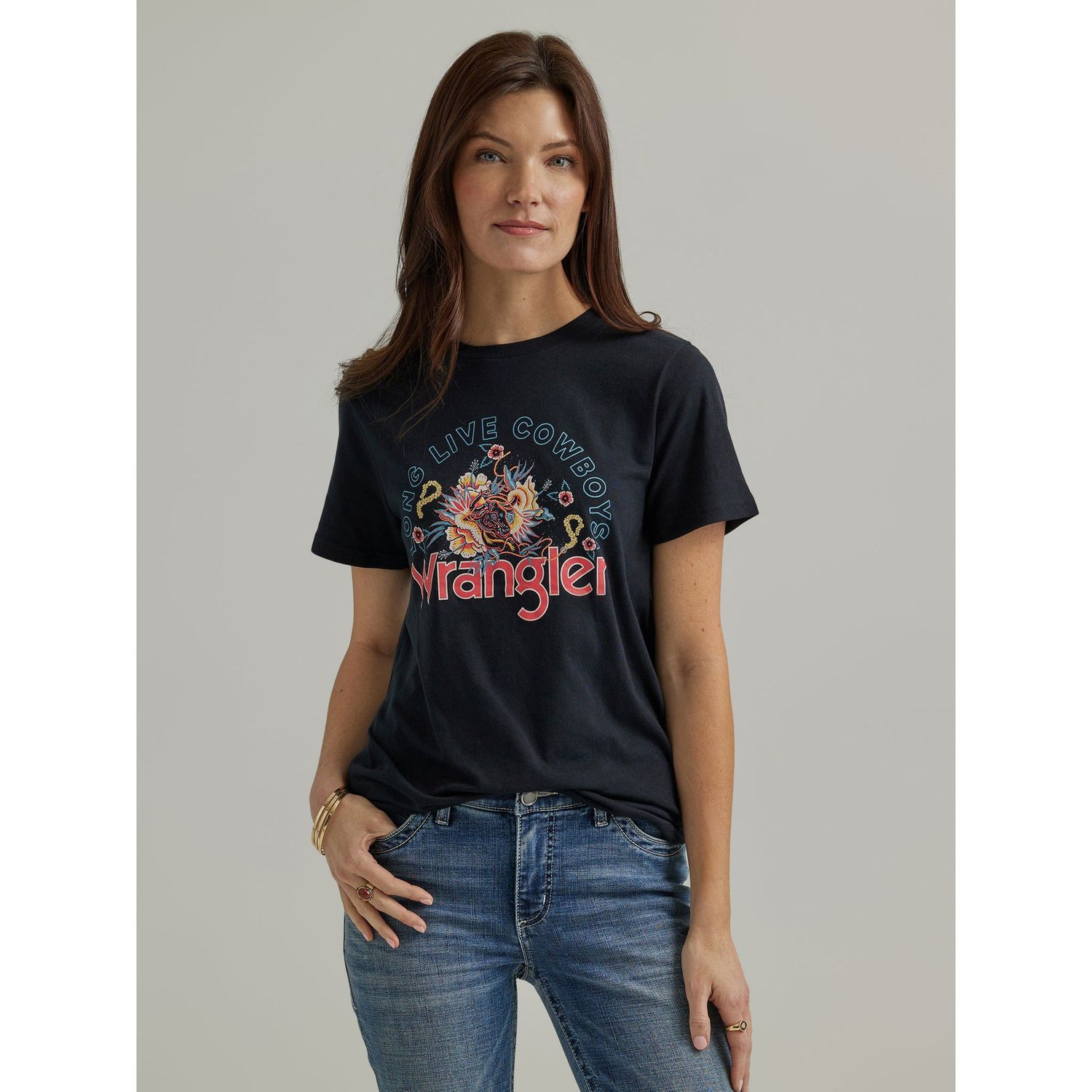 Wrangler Women's Floral Cowboy Graphic Tee - Black