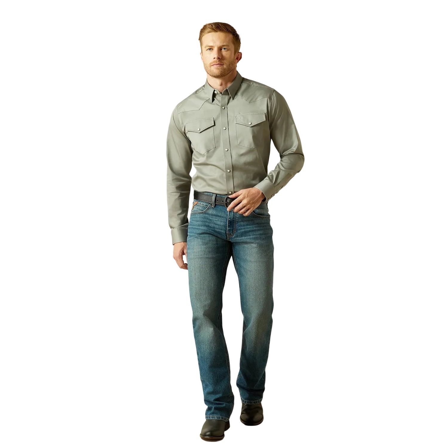 Ariat Men's Solid Twill Fitted Long Sleeve Shirt - Grey