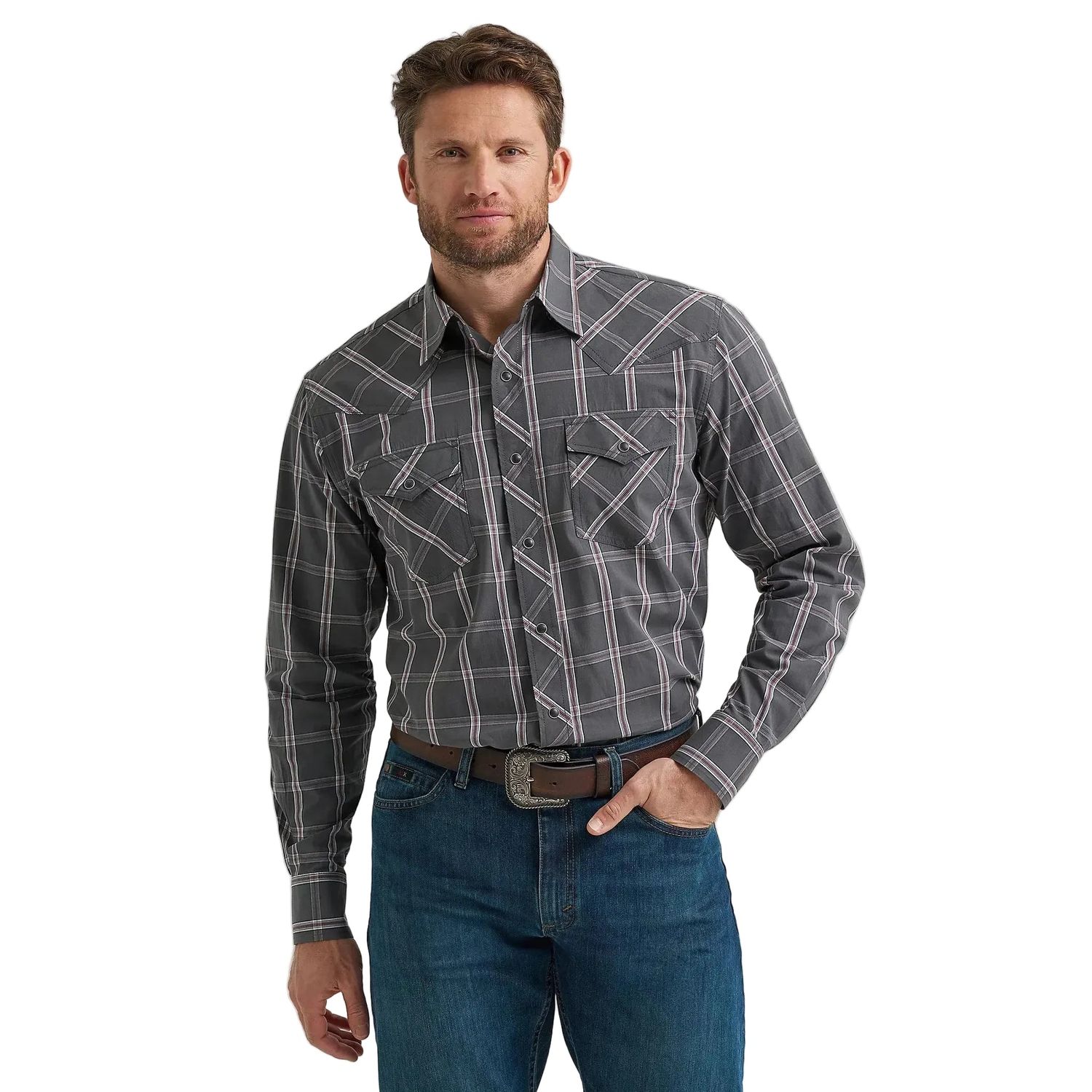 Wrangler Men's Competition Advanced Western Long Sleeve Shirt - Plaid Shadow