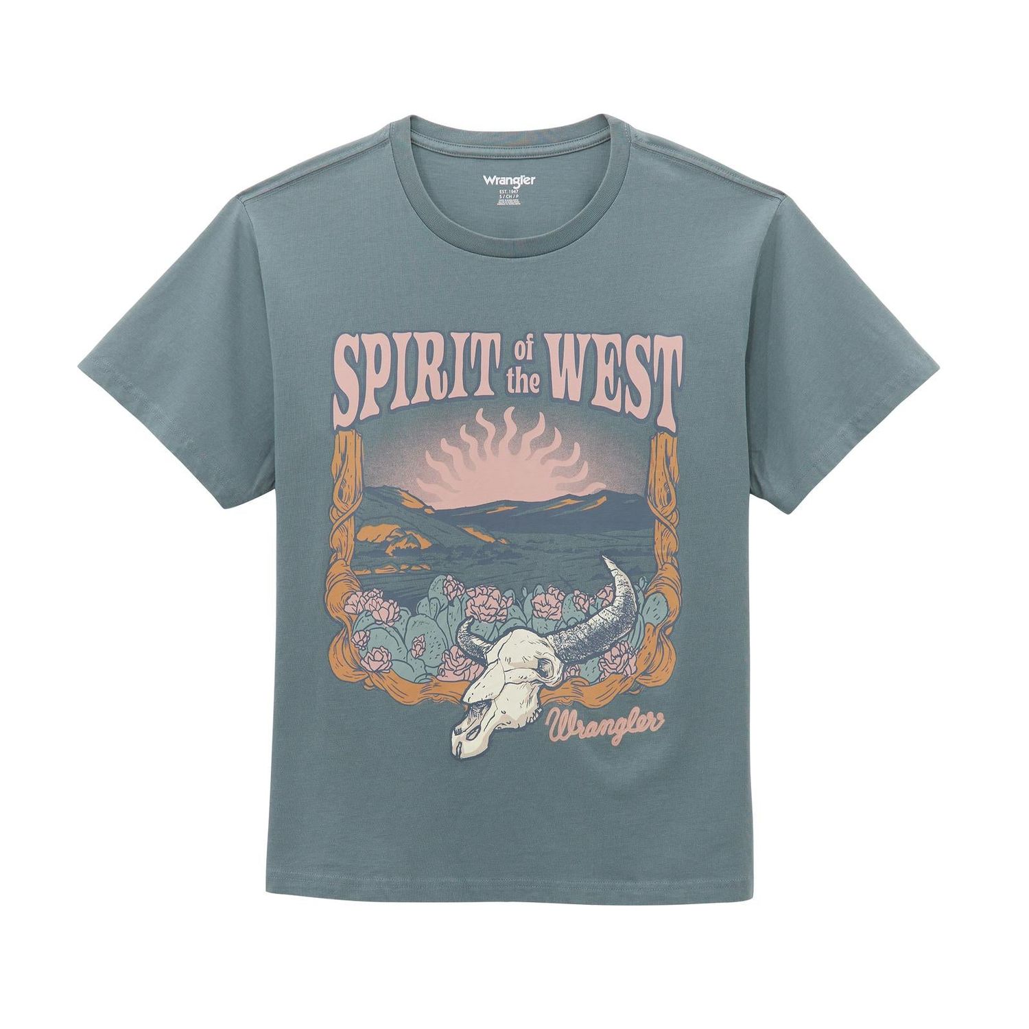 Wrangler Women's Short Sleeve Girlfriend Fit Tee Shirt- Goblin Blue