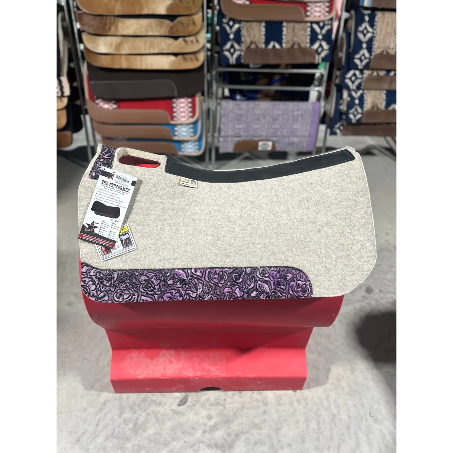 5 Star Performer Pad w/Custom Leather Wears, Color: 4 - 7/8 Natural w/Deep Purple Roses