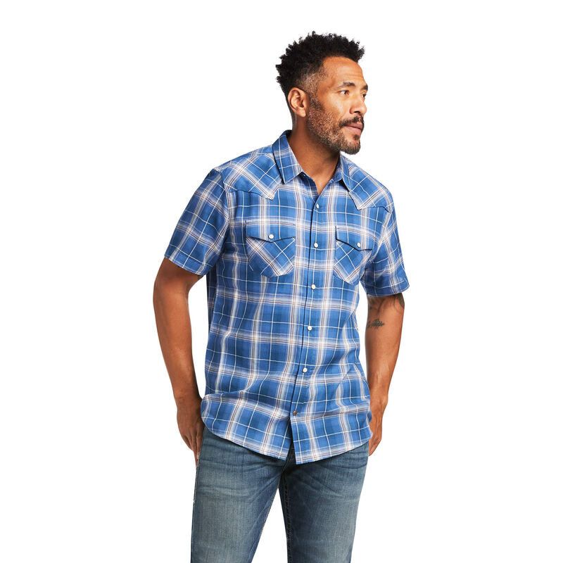 Ariat Mens Huck Retro Snap SS Short Dutch Blue