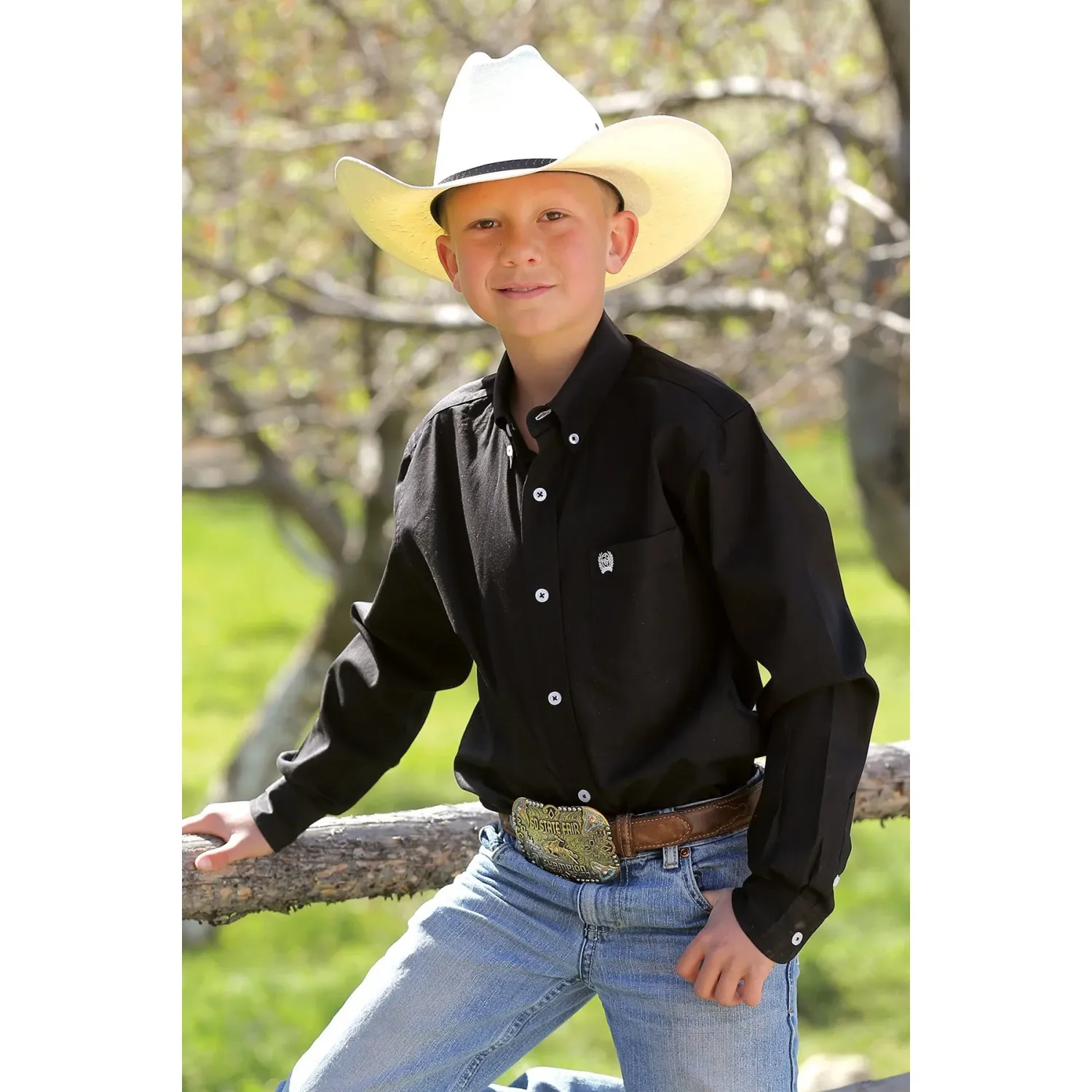 Cinch Boy's Classic Fit Solid Button-Down Long Sleeve Shirt - Black, Size: XS