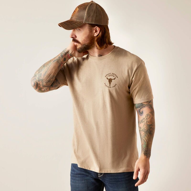 Ariat Men's Bison Skull T-Shirt - Oatmeal Heather
