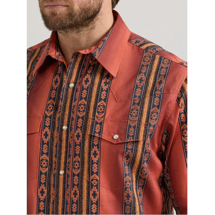 Wrangler Checotah® Men's Classic Fit Aztec Western Long Sleeve Shirt - Black/Tangerine/Rich Rust, Size: S