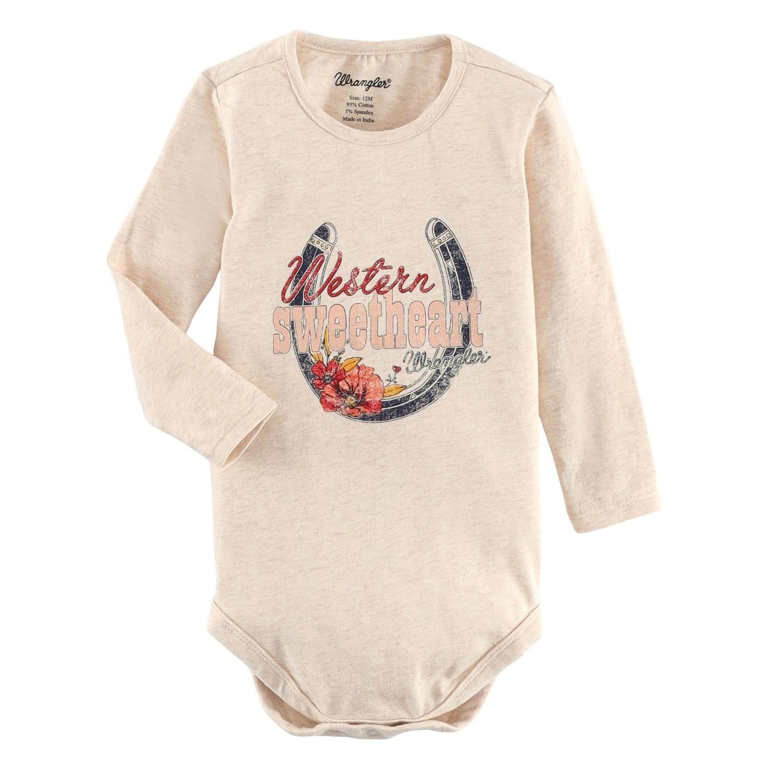 Wrangler Baby Girl's Long Sleeve Bodysuit - Oatmeal Heather