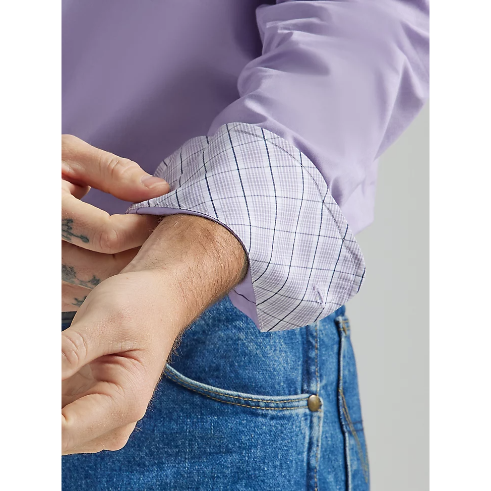 Wrangler Men's George Strait Long Sleeve 1 Pocket Button Down Solid Shirt - Lilac