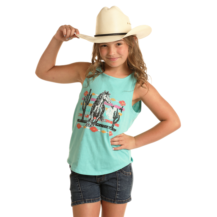 Rock &amp; Roll Graphic T-Back Tank - Turquoise