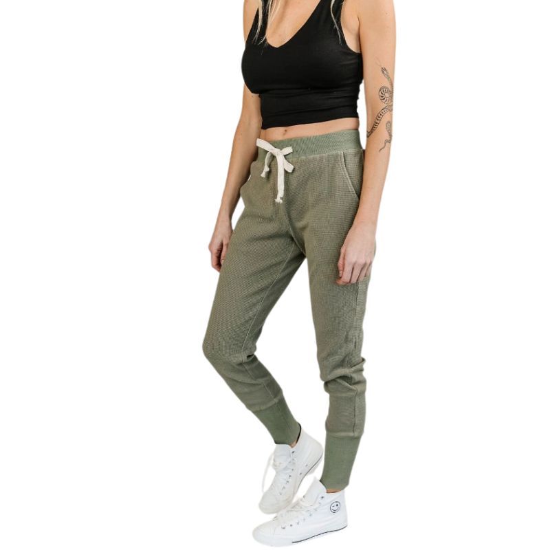 Ampersand Women's Waffle Knit Jogger-Willow- Green