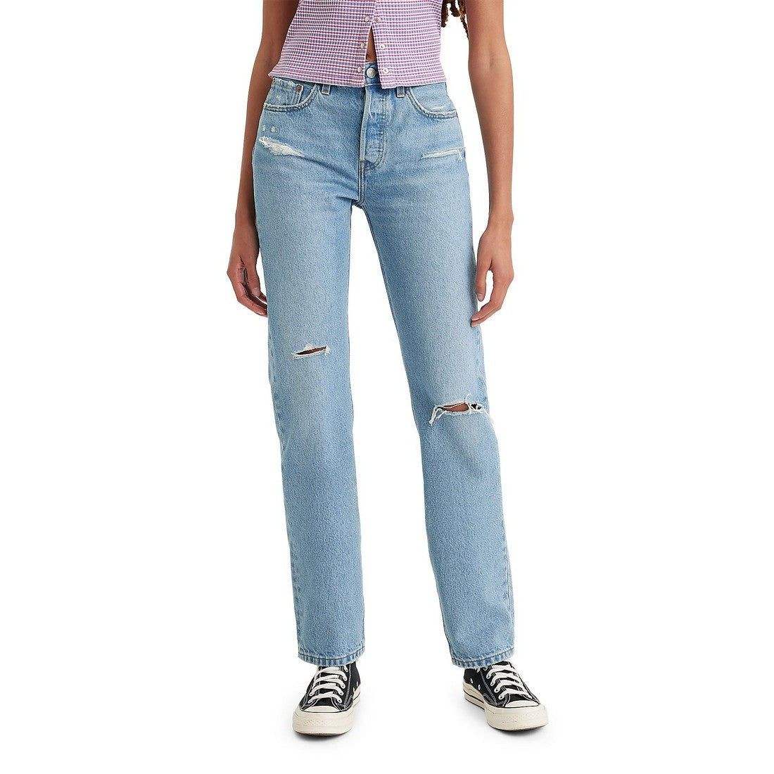Levi Women's 501 High Rise Straight Jeans - Lane Change (Light Wash)