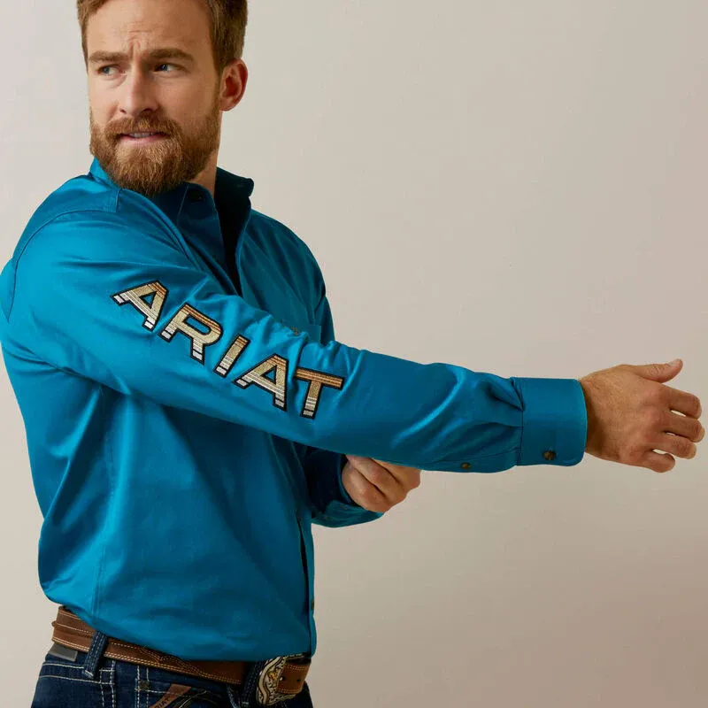 Ariat Men's Team Logo Twill Fitted Shirt - Deep Turquoise, Size: XS