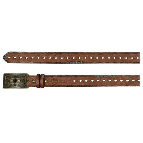 Hooey Ladies Belt Tan w/Turquoise Stitch, Size: S
