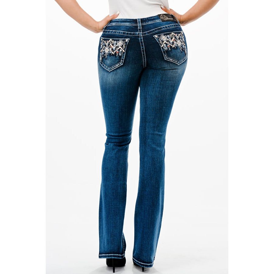 Grace in LA Women's Mid Rise Bootcut Jeans - Necklace Embellishment