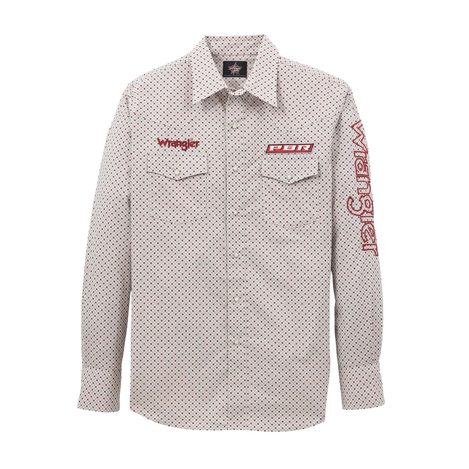 Wrangler Men's Wrangler PBR Logo Long Sleeve Snaps Shirt - Gray/Red