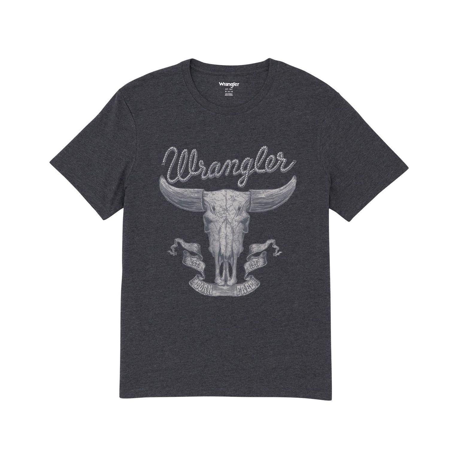 Wrangler Men's Graphic Short Sleeve Tee Shirt- Caviar Heather