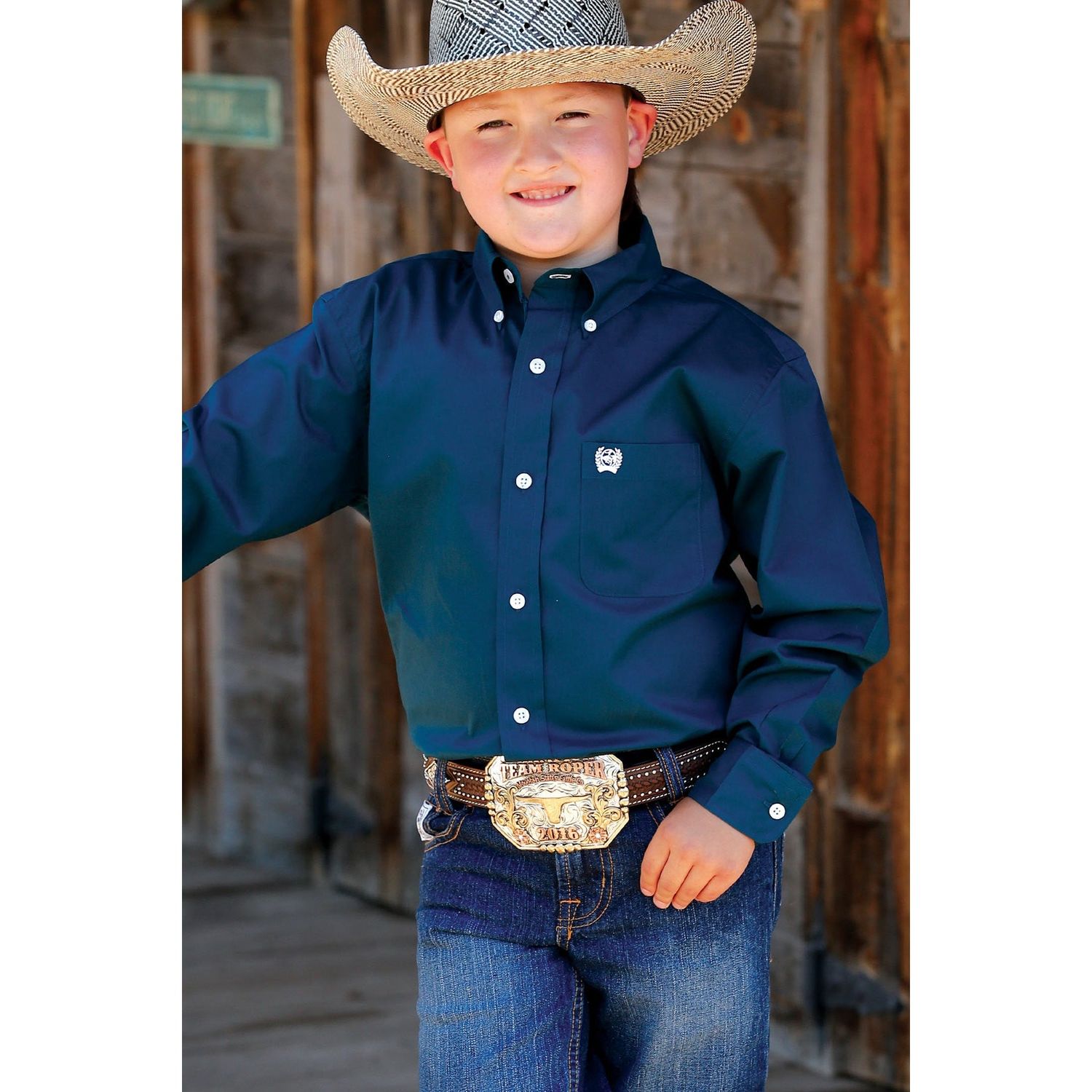 Cinch Boy's Solid Long Sleeve Shirt - Teal
