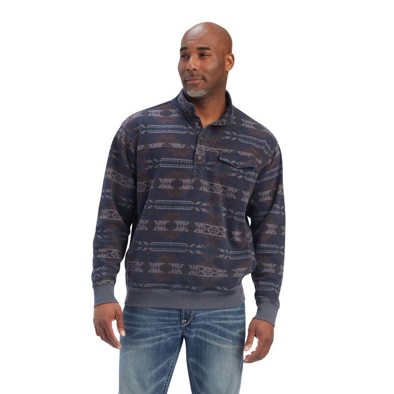 Ariat Mens Print Overdye Washed Sweater Maritime Blue Southwest *FNALSALE*