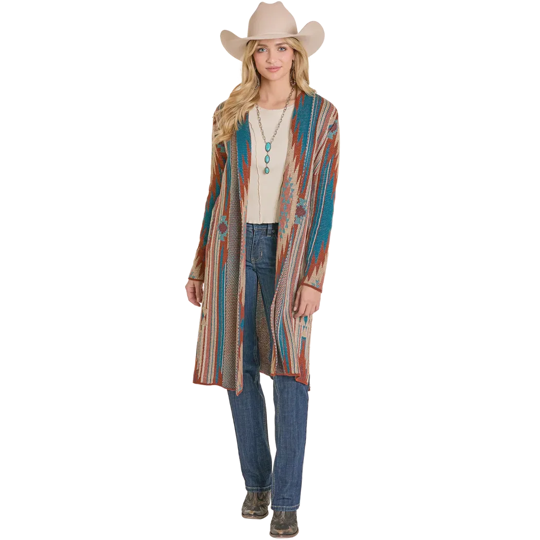 Rock &amp; Roll Women's Aztec Sweater Duster - Turquoise