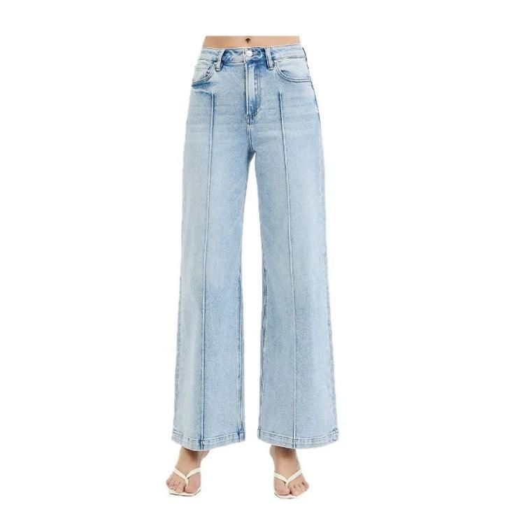 Risen Women's Jeans High Waist Wide Leg Pin Tuck