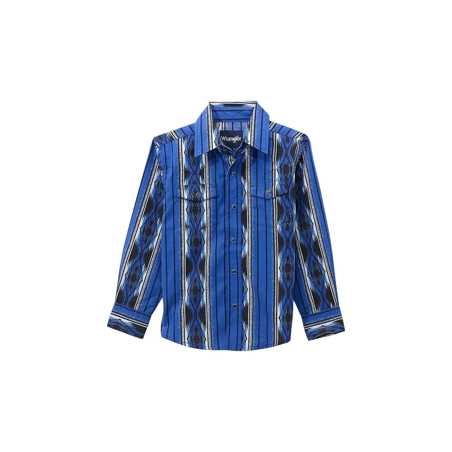 Wrangler Boy's Checotah Long Sleeve Western Snap Shirt - Multiple Colours, Colours: Bold Blue, Size: XXS