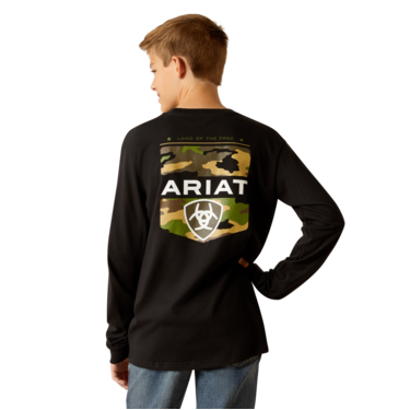 Ariat Boy's Lotf Camo Shield Long Sleeve T Shirt - Black