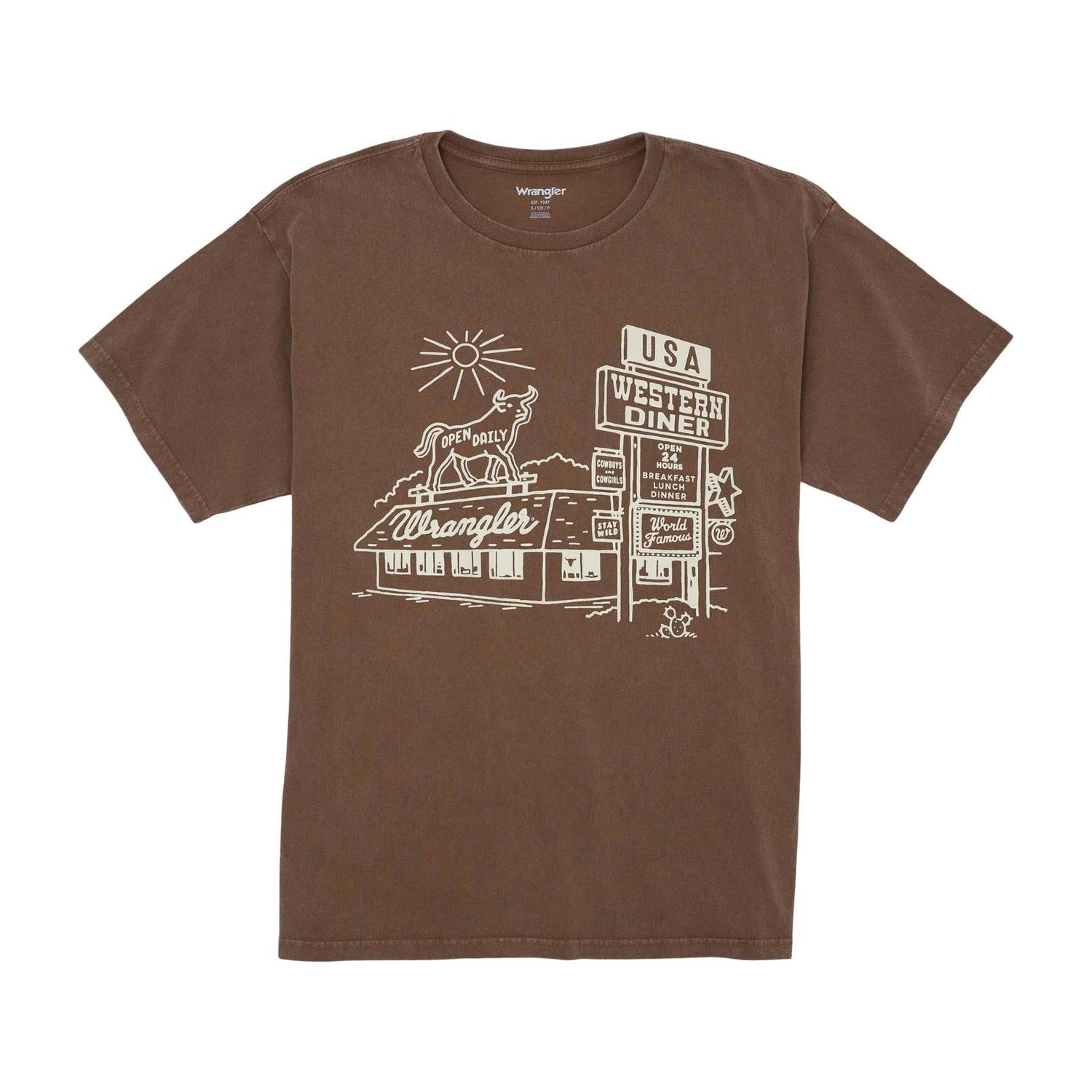 Wrangler Women's Short Sleeve Oversized Western Diner Tee Shirt- Rawhide