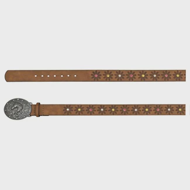 Catchfly Girl's Belt Brown w/Flower Motif &amp; Crystals