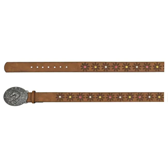 Catchfly Girl's Belt Brown w/Flower Motif &amp; Crystals