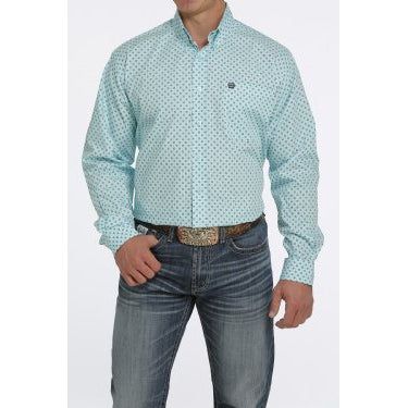 Cinch Men's LS Print Light Blue