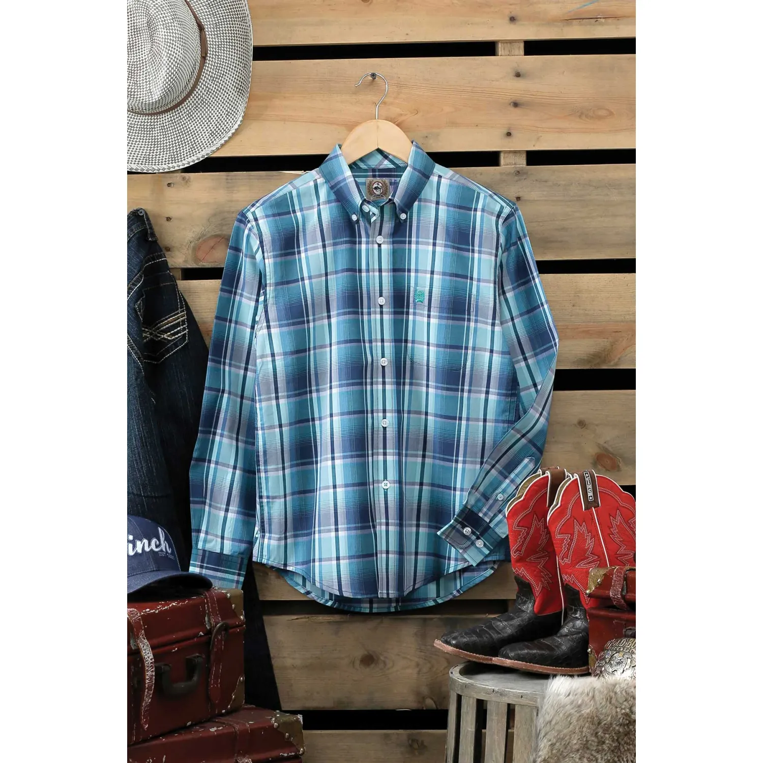 Cinch Boys LS Plaid Navy, Size: 2T